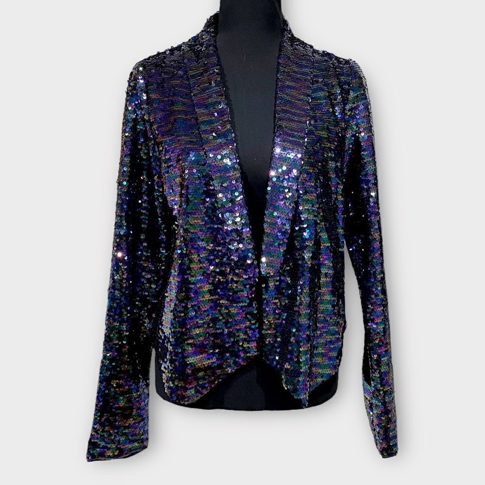 Essue Multi-colored sequin cropped tuxedo jacket Size S